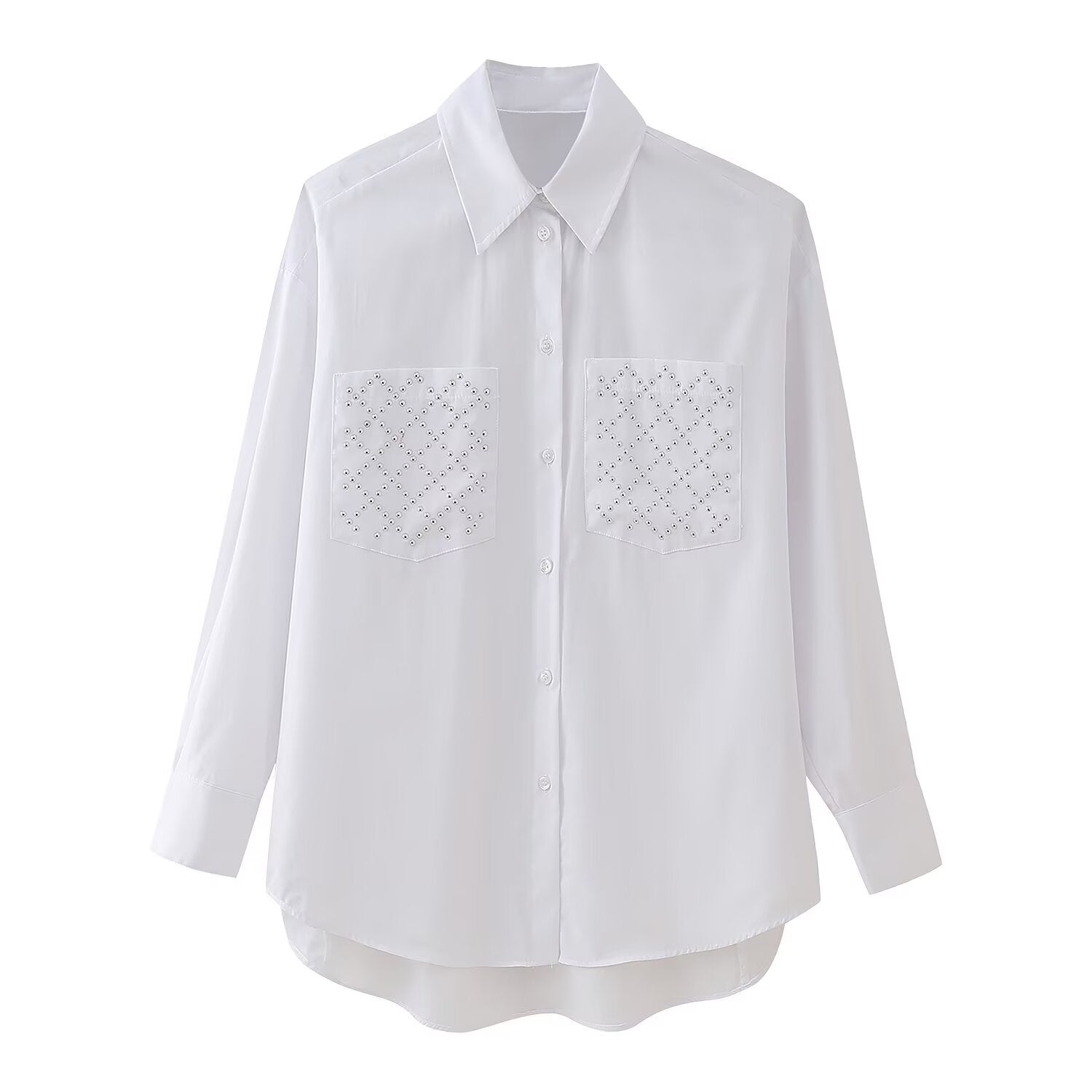 Summer Rivet Ornament Poplin Loose Shirt