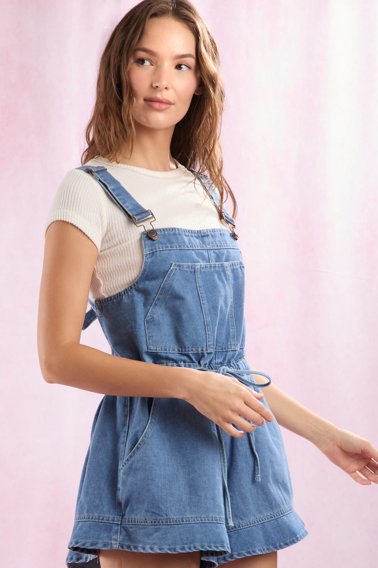 Girls Loose Shoulder Strap Jeans Lace up Simple Matching Age Reducing Comfortable Suspender Pants