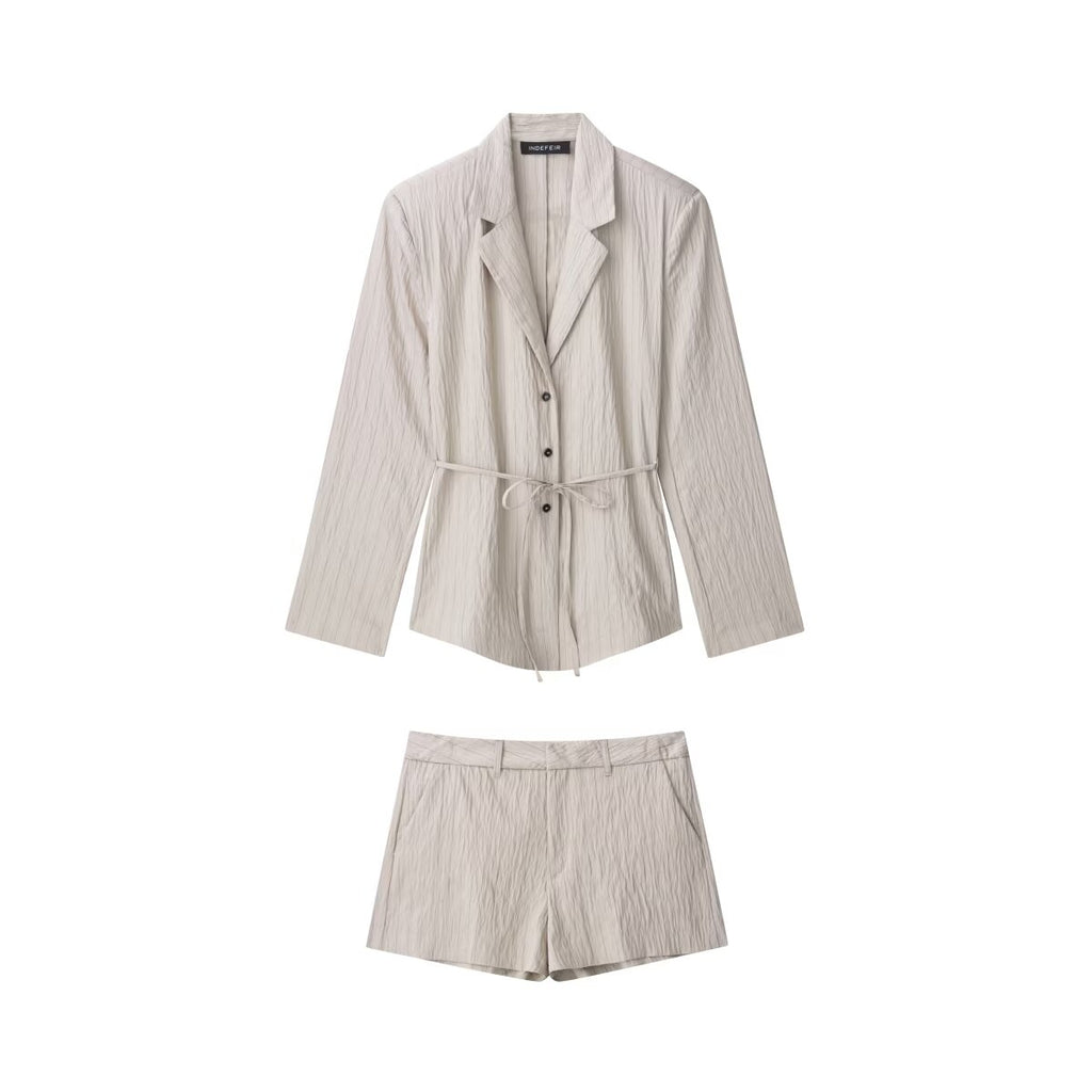 Women Wear Thin Belt Striped Coat Shorts