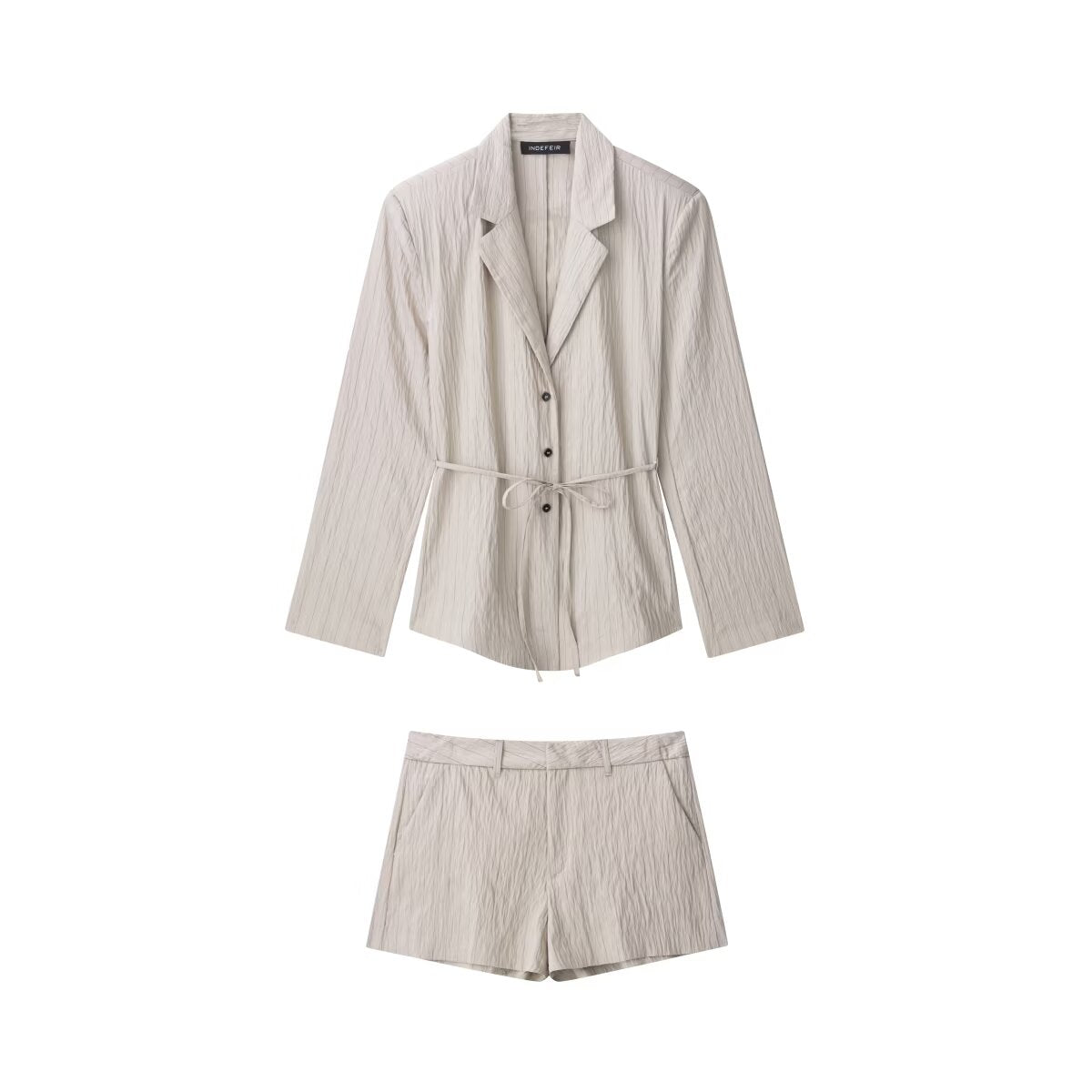 Women Wear Thin Belt Striped Coat Shorts