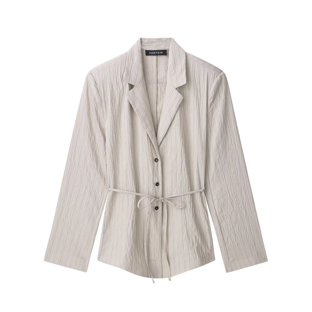 Women Wear Thin Belt Striped Coat Shorts