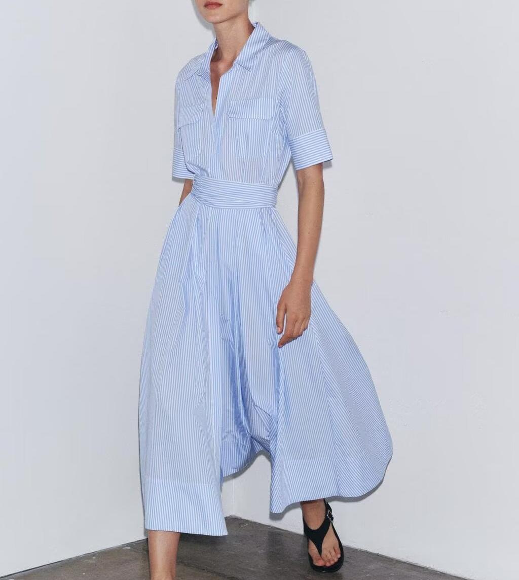Women Wear Simple Poplin Shirt Dress