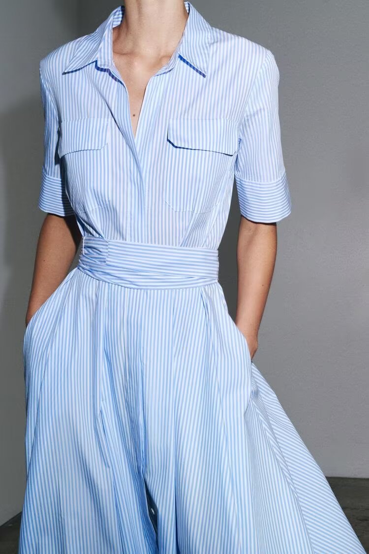Women Wear Simple Poplin Shirt Dress