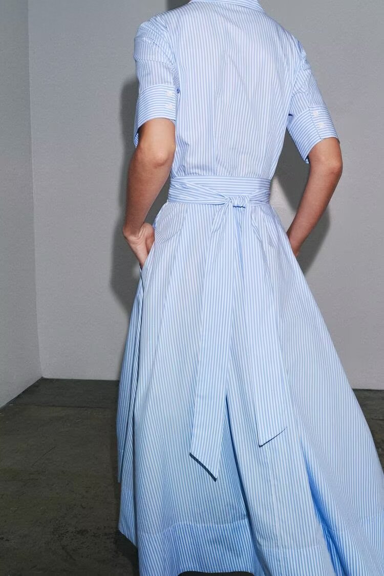 Women Wear Simple Poplin Shirt Dress