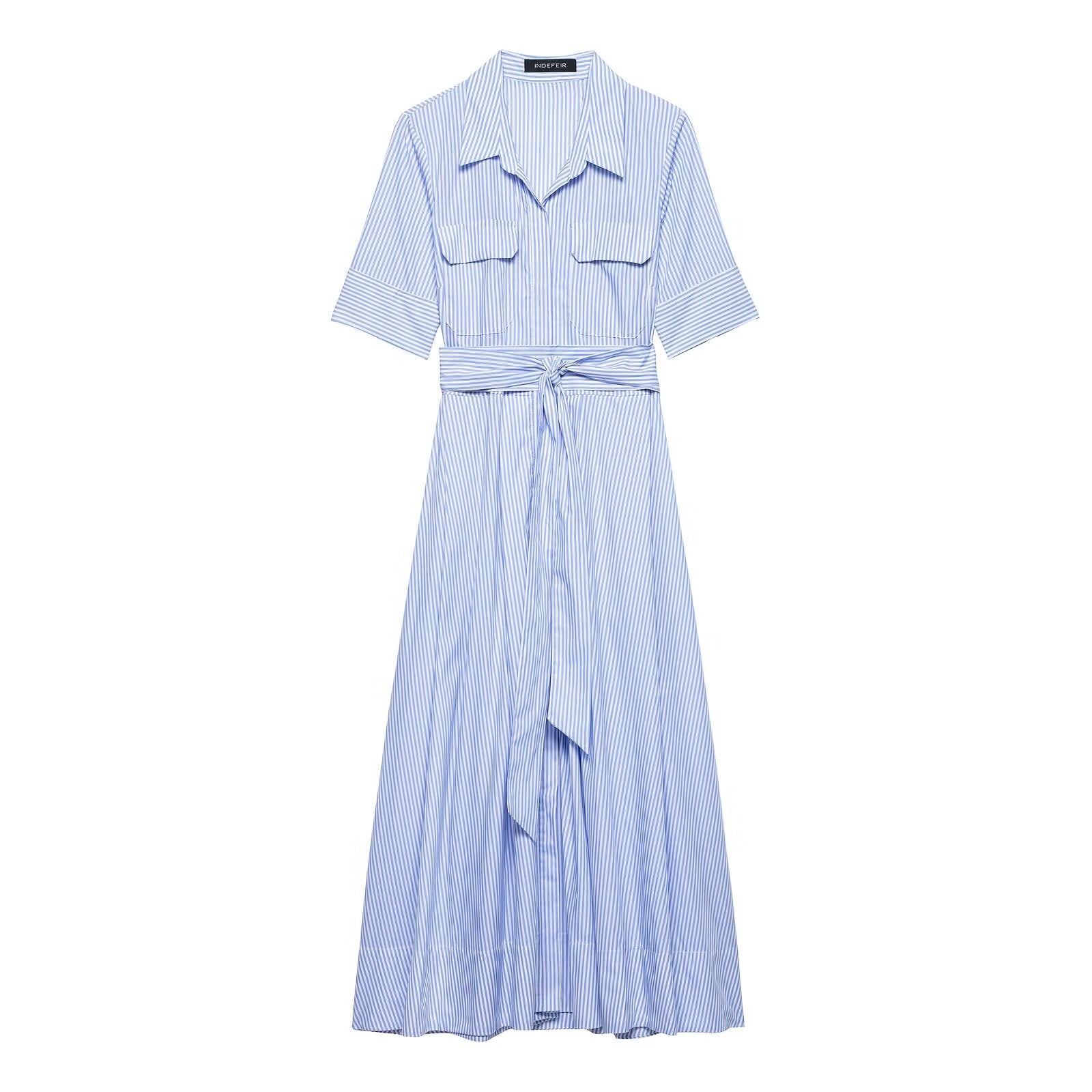 Women Wear Simple Poplin Shirt Dress