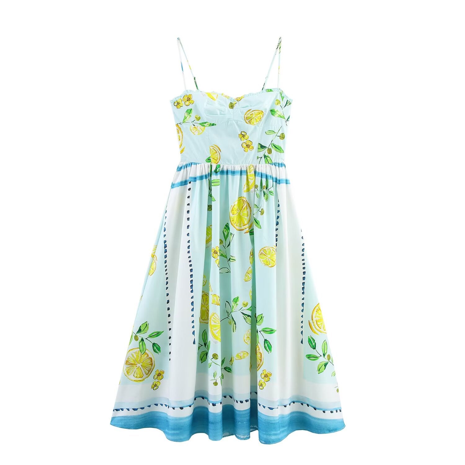 Summer Lemon Printing Lace up Backless Dress