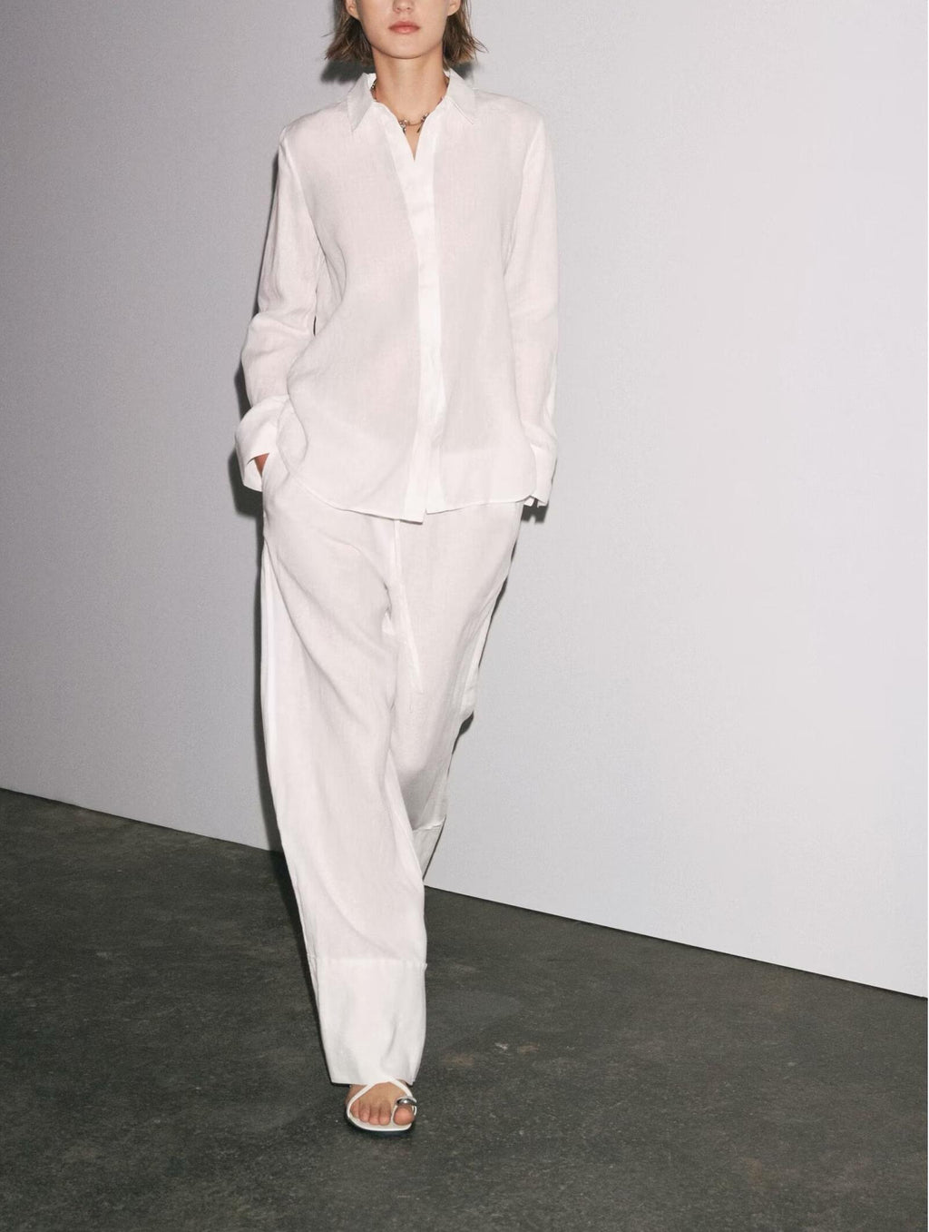 Summer Women Clothing Collared Single Breasted Long Sleeve Shirt Wide Leg Trousers Set Women