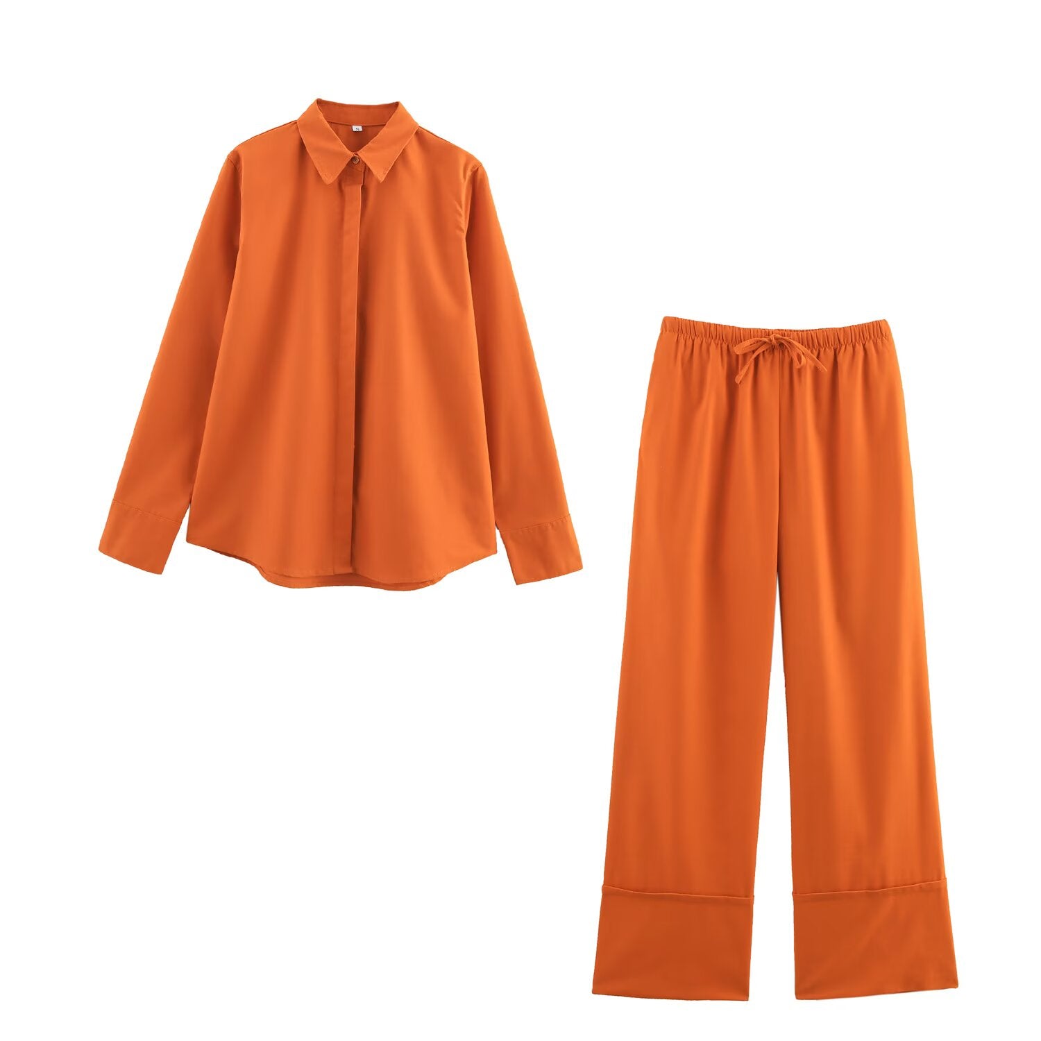 Summer Women Clothing Collared Single Breasted Long Sleeve Shirt Wide Leg Trousers Set Women