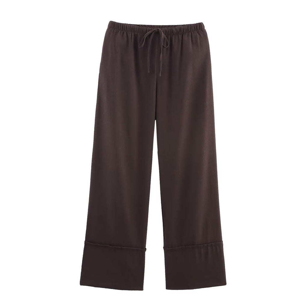 Summer Women Clothing Collared Single Breasted Long Sleeve Shirt Wide Leg Trousers Set Women