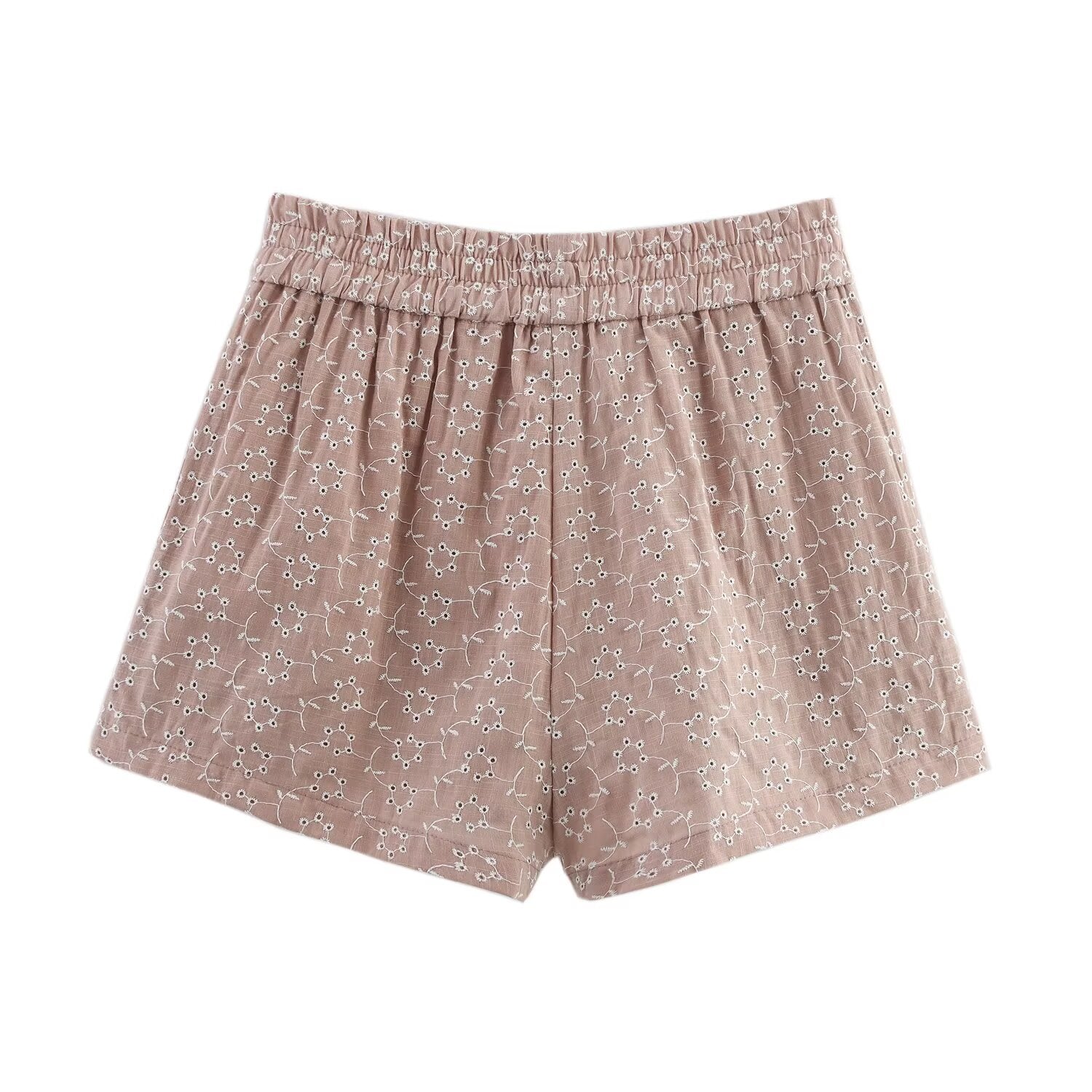 Women Clothing Summer Simple Elastic Waist Hollow Out Cutout Embroidered Casual Shorts