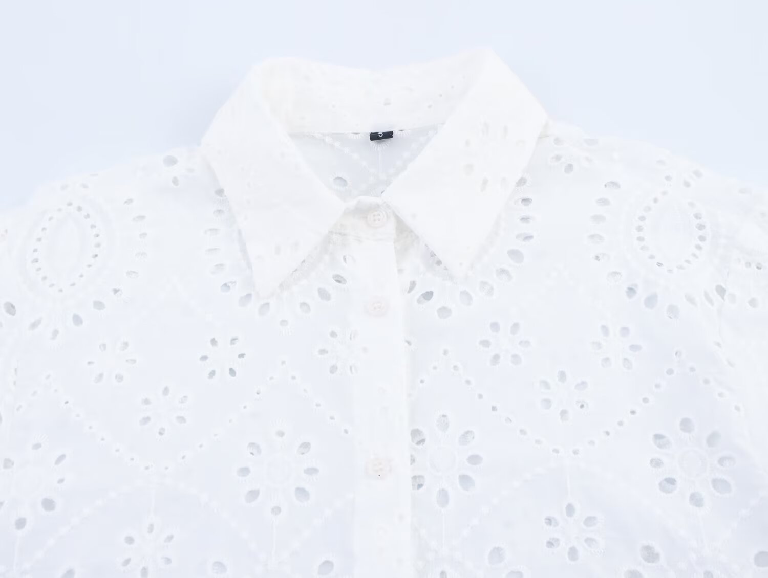 Summer Women Clothing Simple All Matching Collared Hollow Out Cutout Embroidered Women Shirt