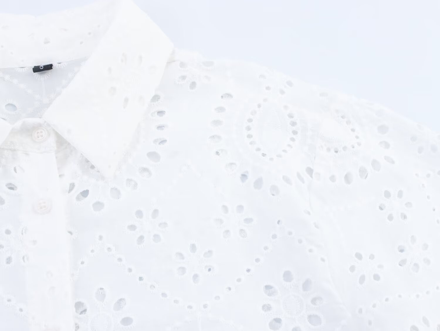 Summer Women Clothing Simple All Matching Collared Hollow Out Cutout Embroidered Women Shirt