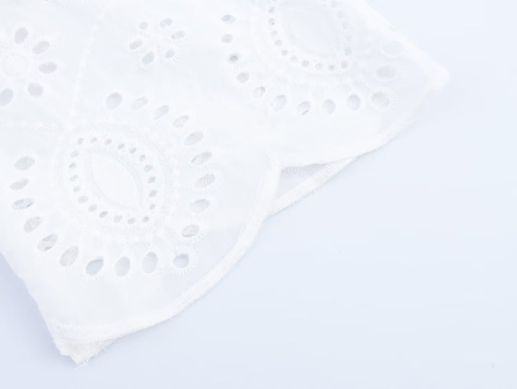 Summer Women Clothing Simple All Matching Collared Hollow Out Cutout Embroidered Women Shirt