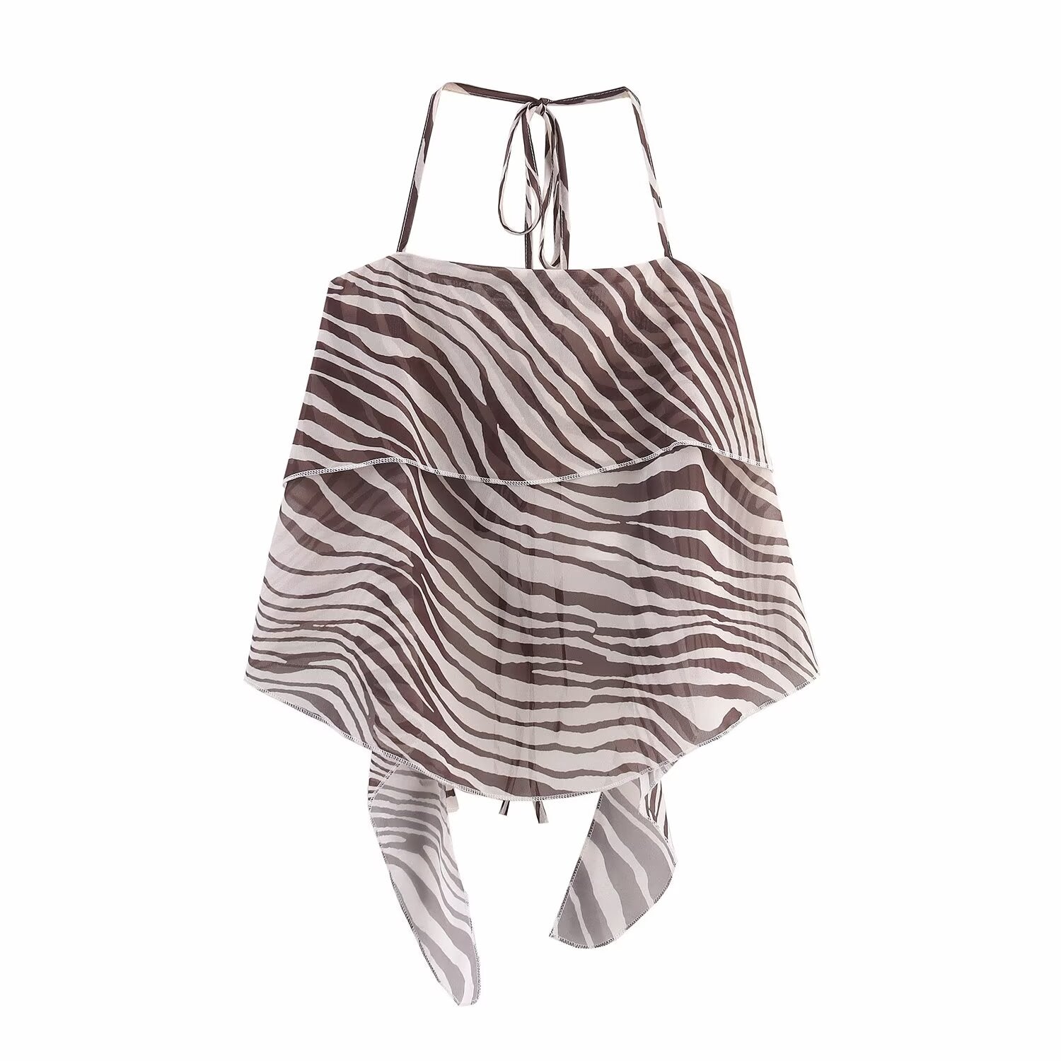 Sleeveless Animal Print Lace up Halter Vest Printed Skirt