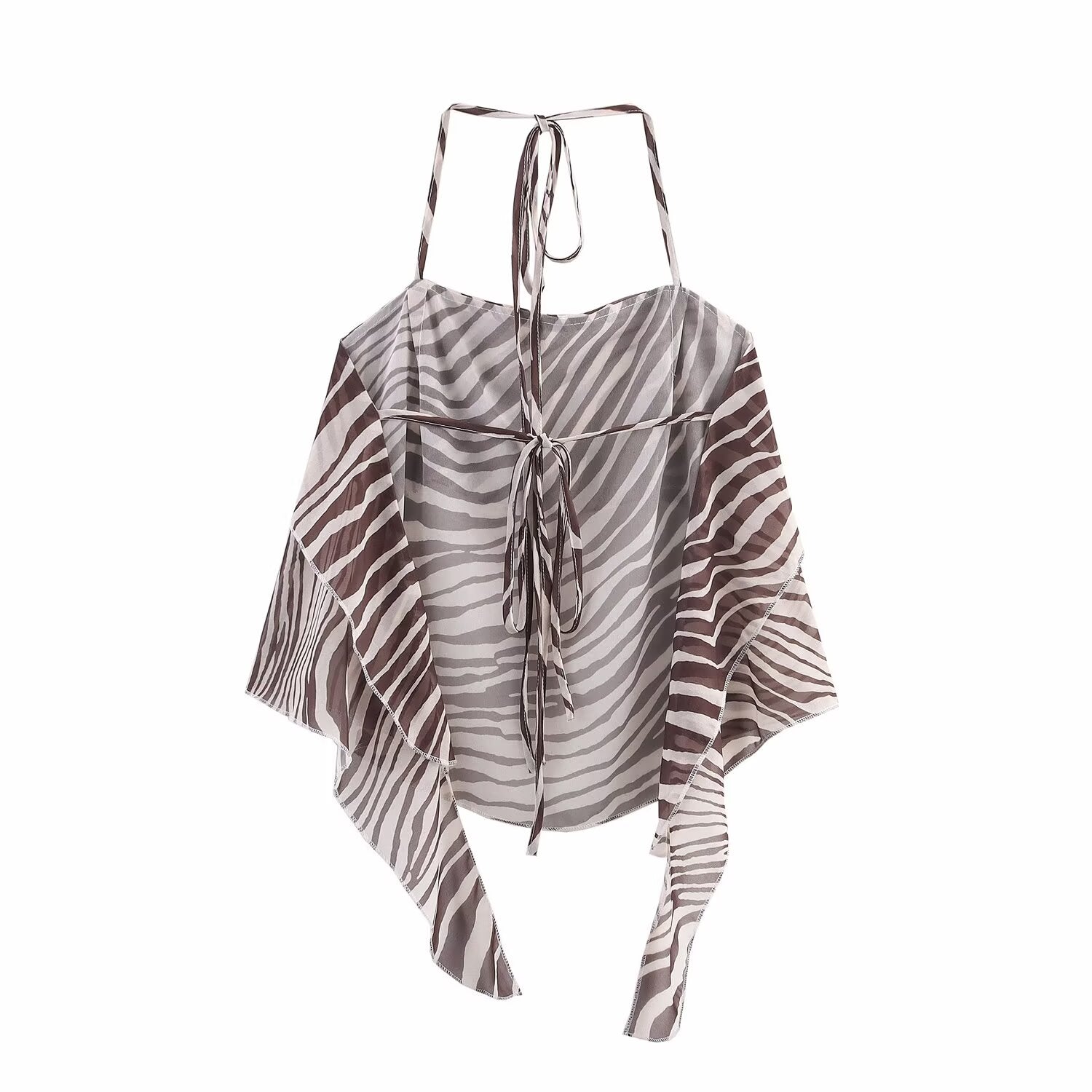 Sleeveless Animal Print Lace up Halter Vest Printed Skirt