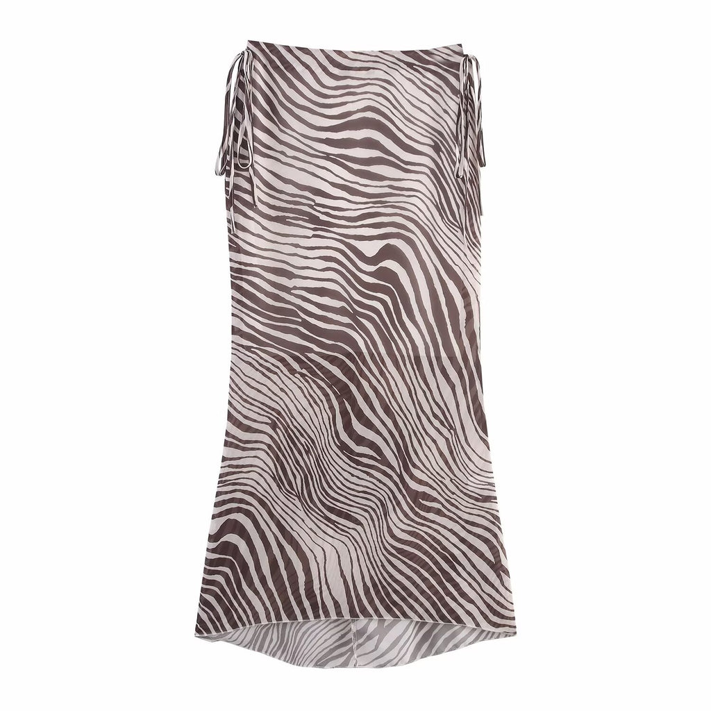 Sleeveless Animal Print Lace up Halter Vest Printed Skirt