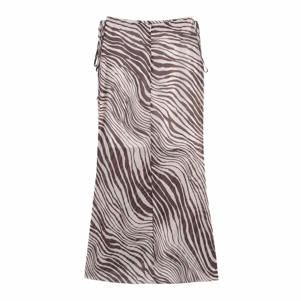 Sleeveless Animal Print Lace up Halter Vest Printed Skirt