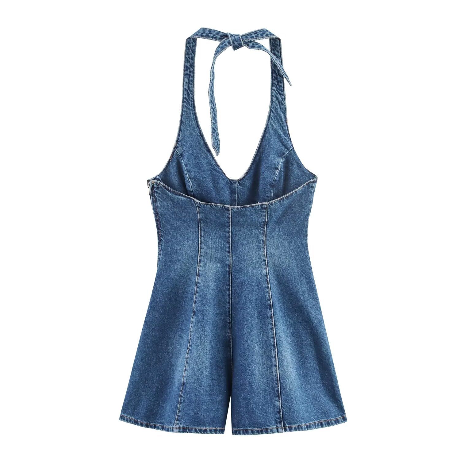 Suspender Shorts Women Summer Hanging Collar Denim Jumpsuit