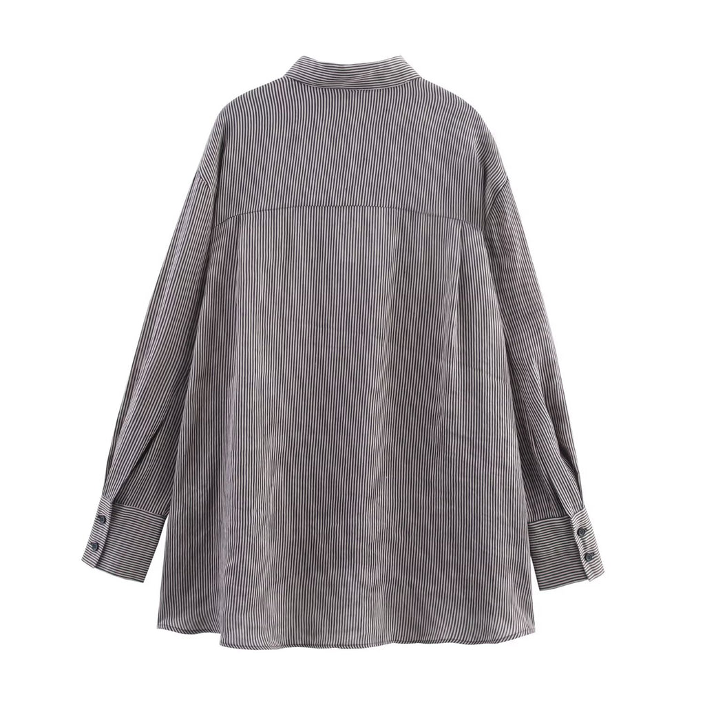 Summer Women Casual Loose Long Sleeve All Matching Striped Shirt
