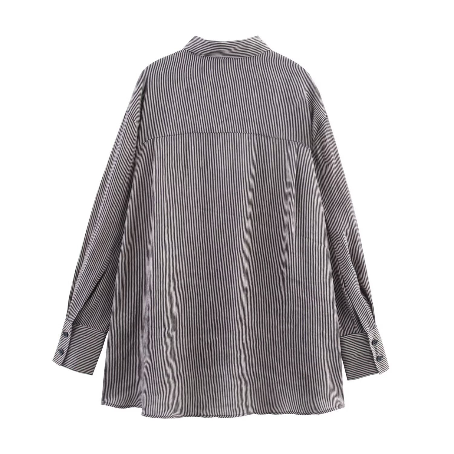 Summer Women Casual Loose Long Sleeve All Matching Striped Shirt