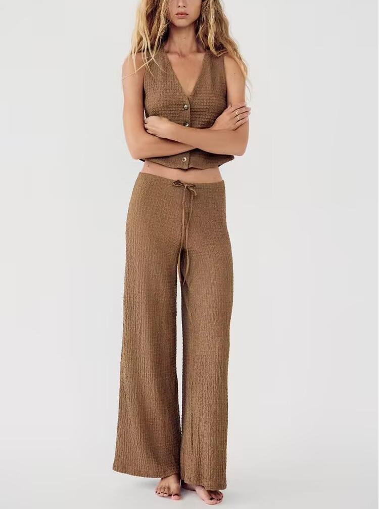 Summer Texture Vest Top Texture Straight-Leg Pants Set