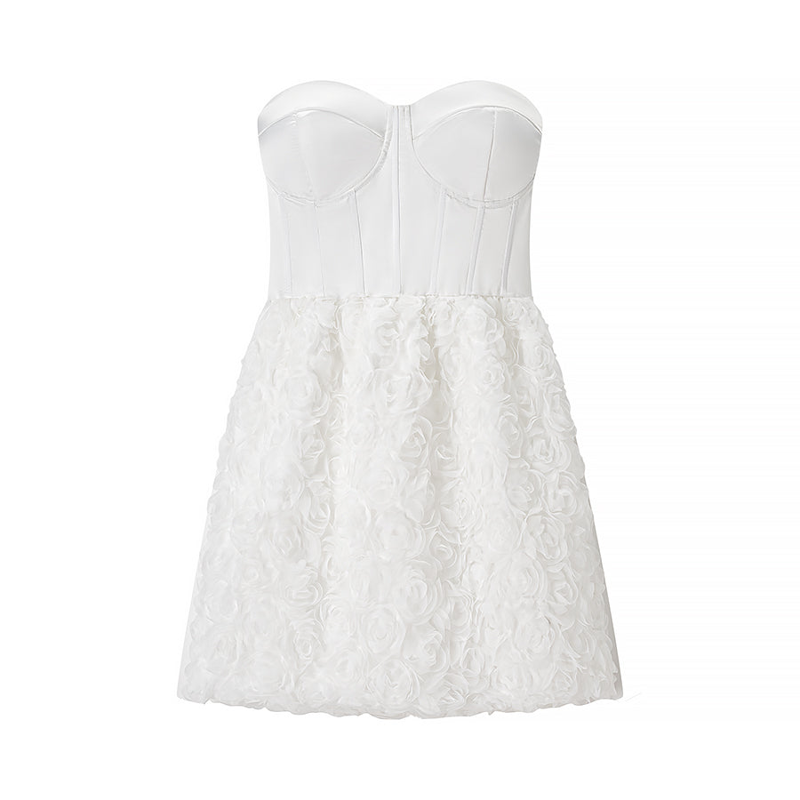 Women Clothing Early Spring Floral Three Dimensional Decoration Tube Top Dress