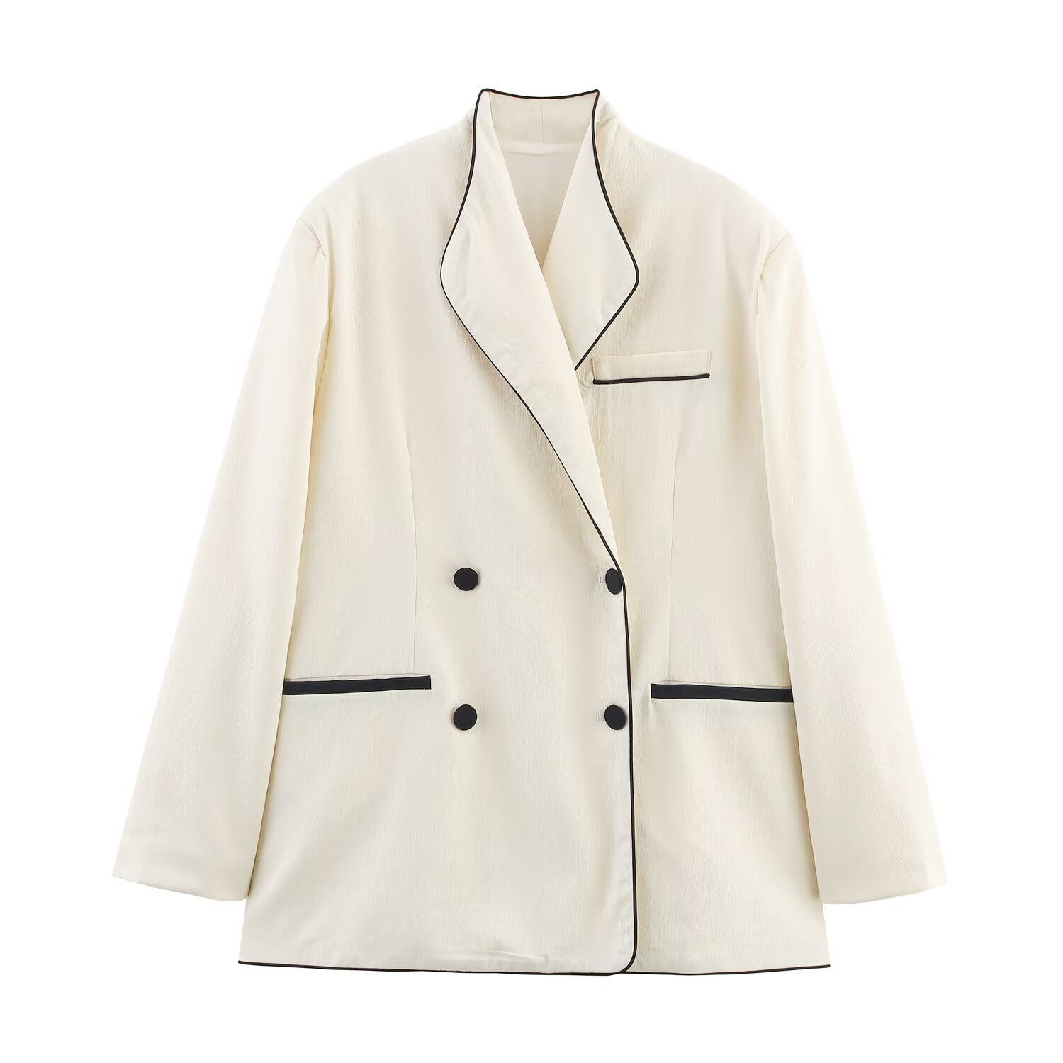 Women Contrast Color Trim Blazer Trousers Sets