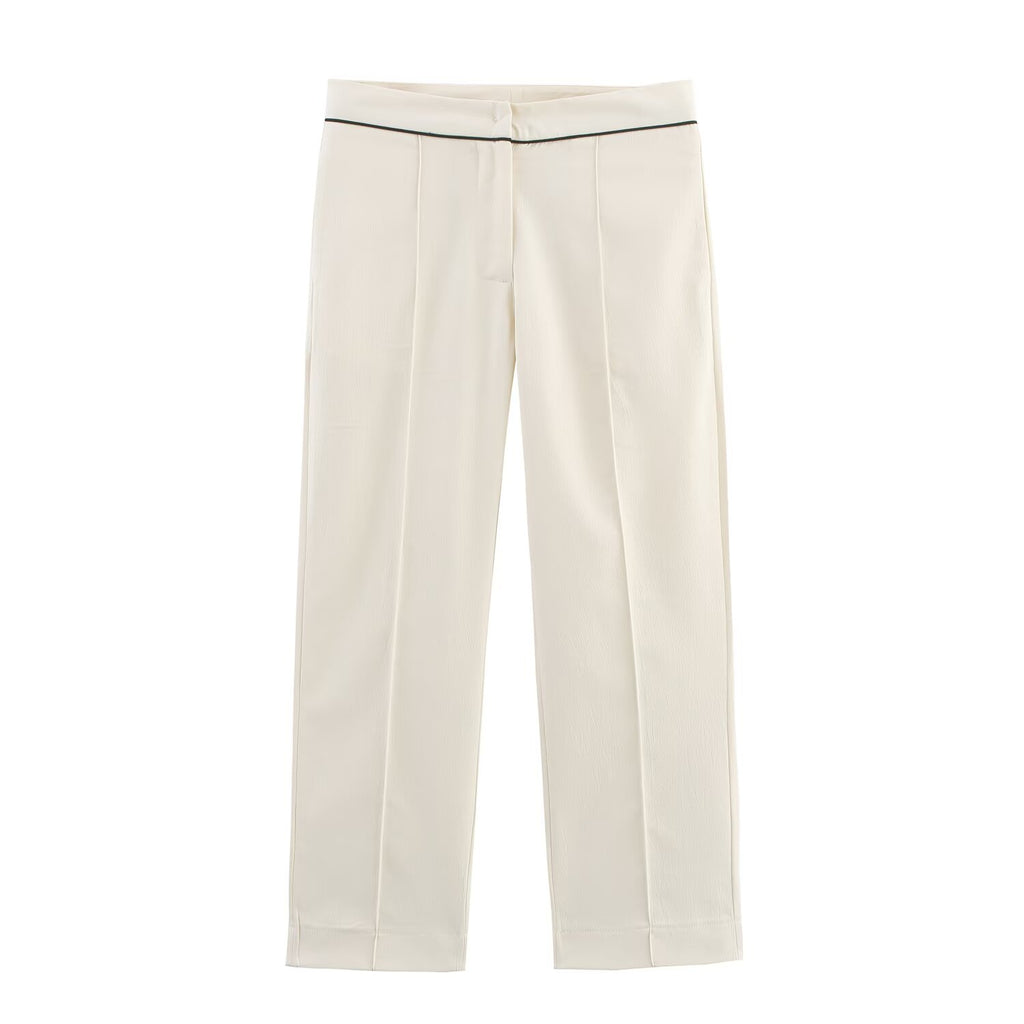 Women Contrast Color Trim Blazer Trousers Sets