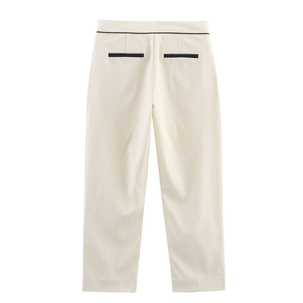 Women Contrast Color Trim Blazer Trousers Sets