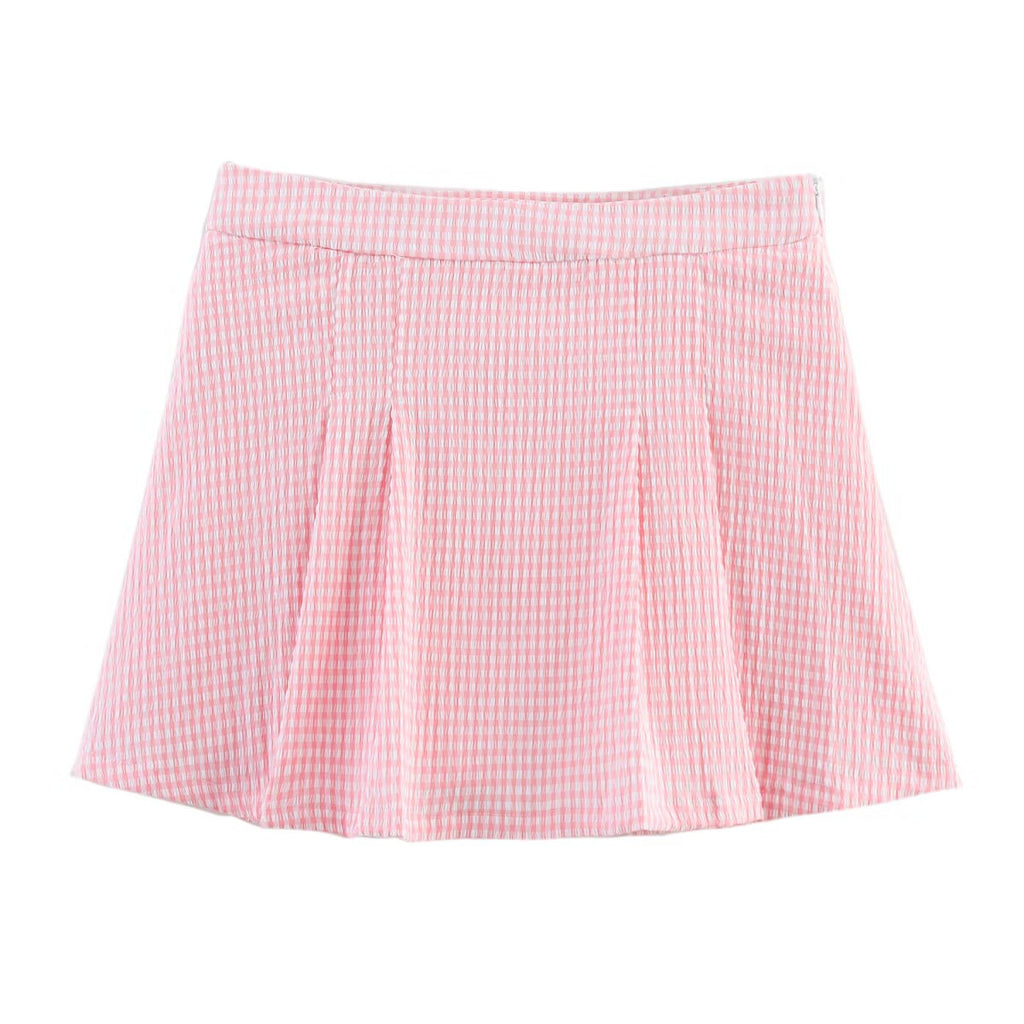 Women Clothing Summer Double Breasted Halter Vest Plaid Skirt Set Women