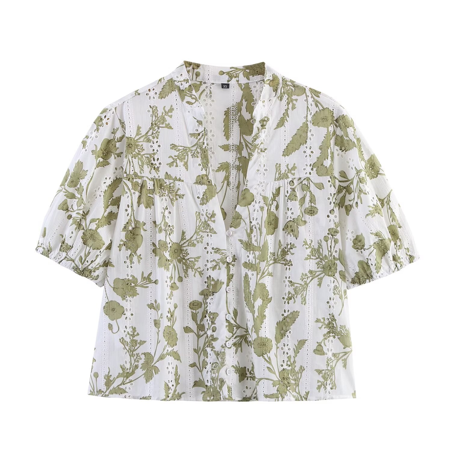Summer Women Clothing V neck Short Sleeve Hollow Out Cutout out Embroidered Printed Shirt Top Short Sets