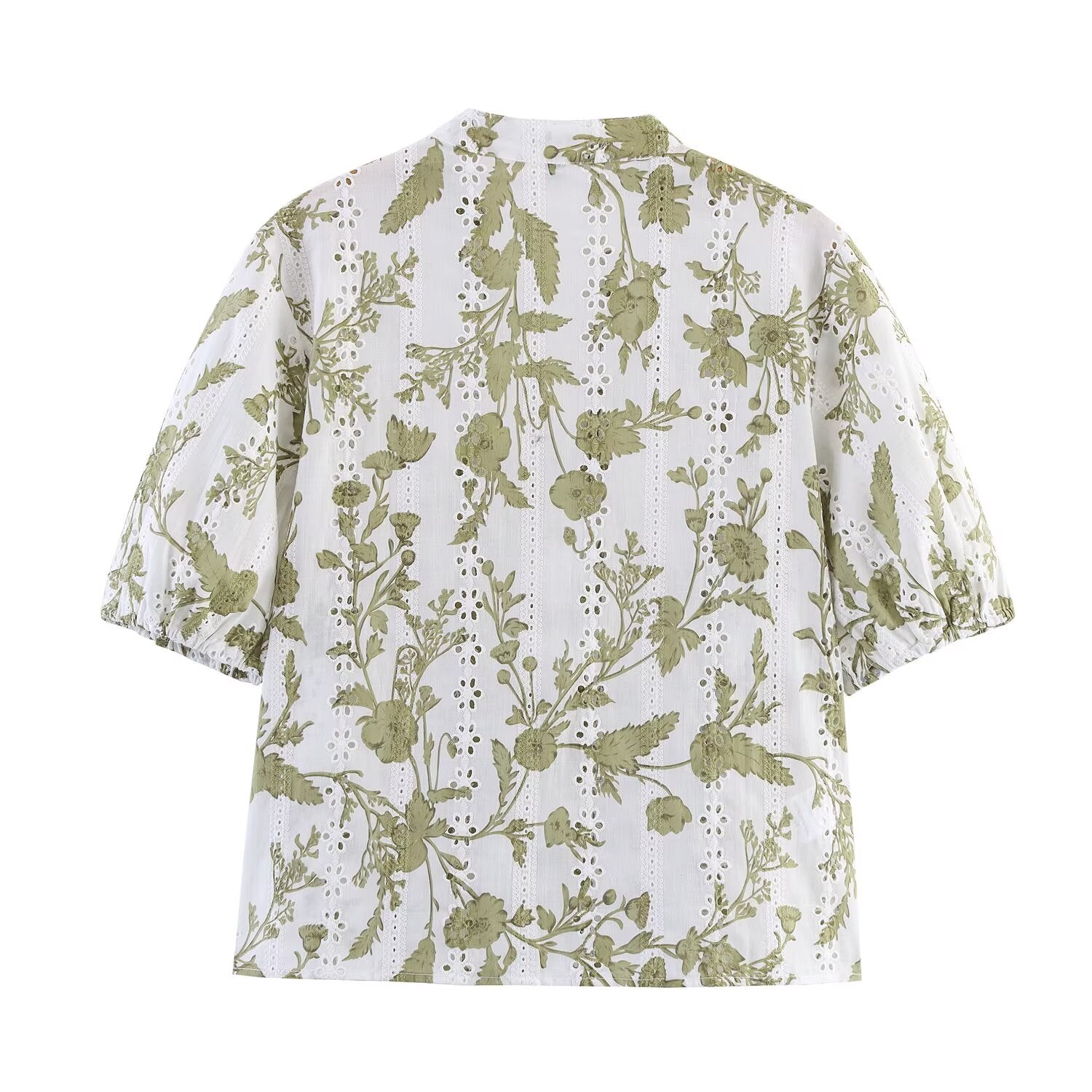 Summer Women Clothing V neck Short Sleeve Hollow Out Cutout out Embroidered Printed Shirt Top Short Sets