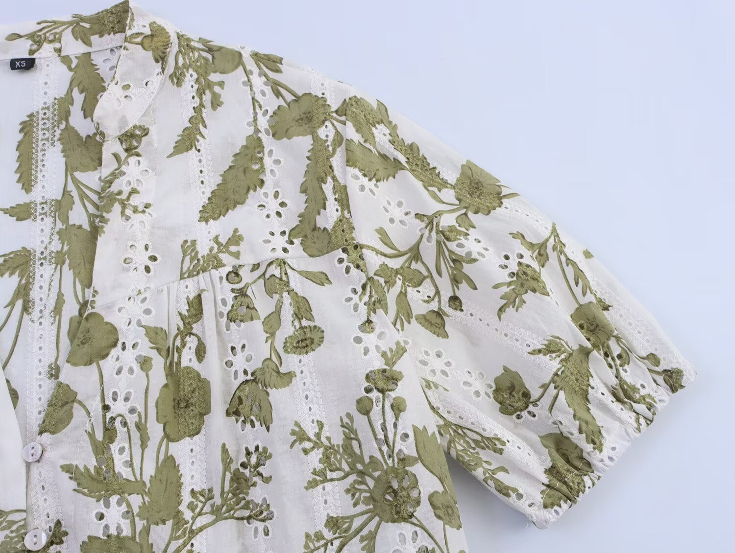 Summer Women Clothing V neck Short Sleeve Hollow Out Cutout out Embroidered Printed Shirt Top Short Sets