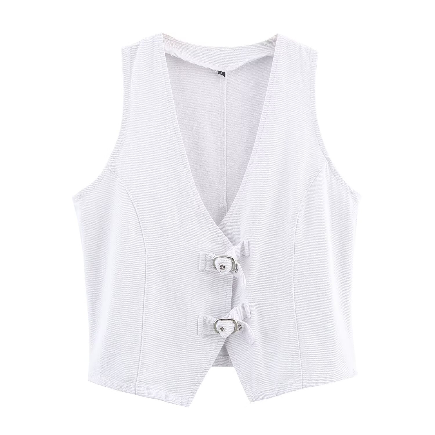 Summer Women Sexy Buckle Decoration Denim Vest Short Sets