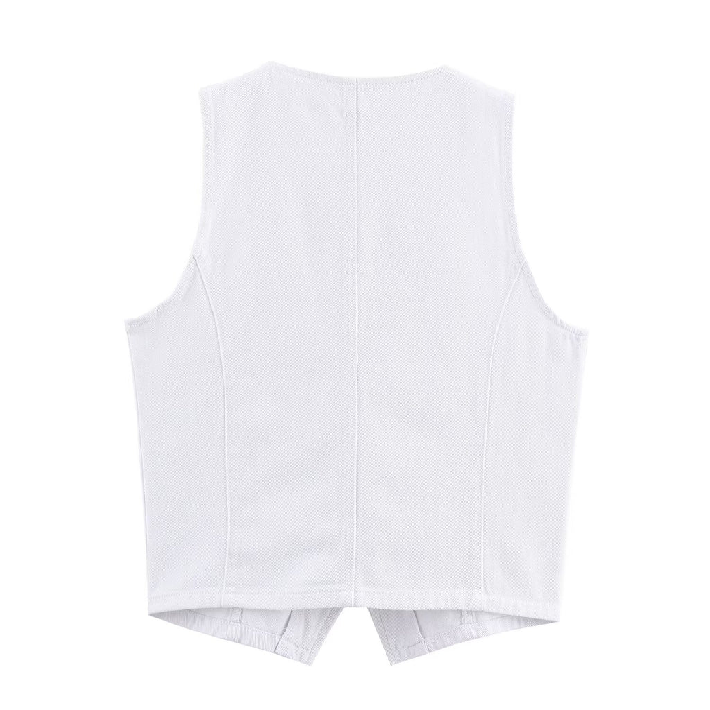 Summer Women Sexy Buckle Decoration Denim Vest Short Sets