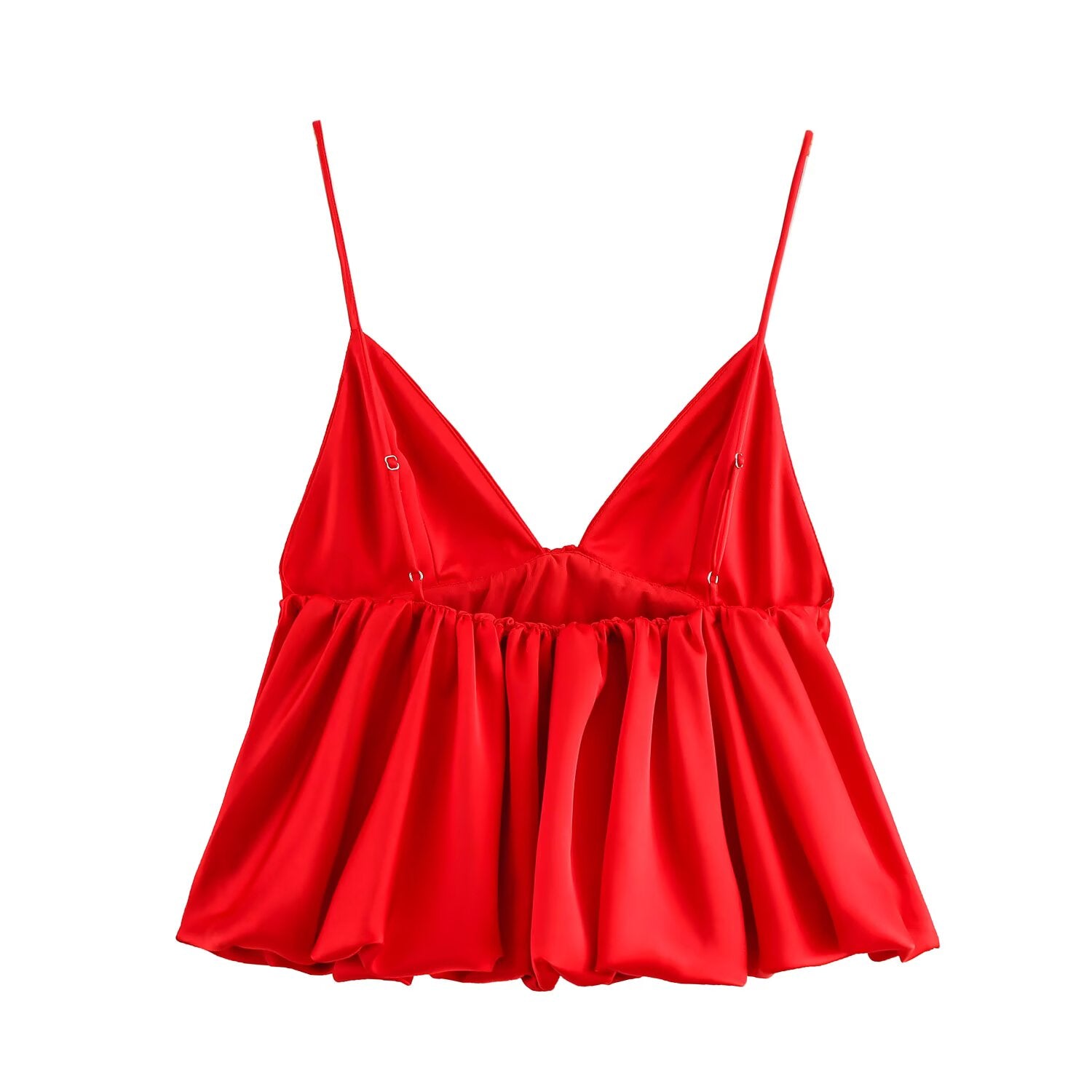 Women Clothing Spring Elegant Sexy Silk Satin Texture Puffy Strap Top