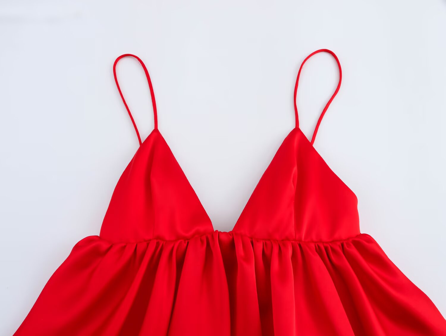 Women Clothing Spring Elegant Sexy Silk Satin Texture Puffy Strap Top
