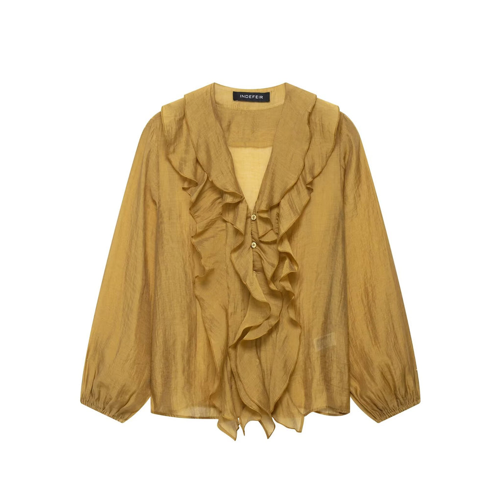 Women Laminated Decoration Long Sleeve Shirt