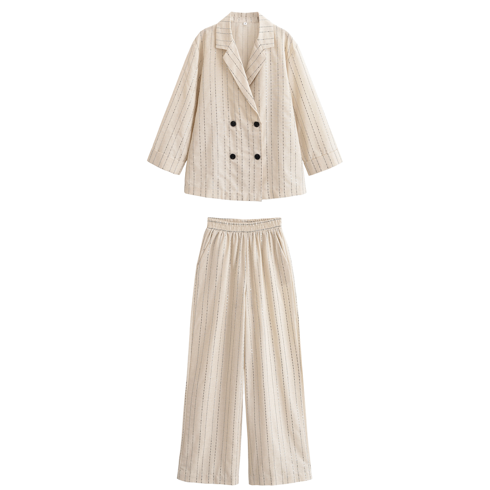 Women Clothing Casual Suit Sequin Striped Blazer Sequin Striped Casual Trousers