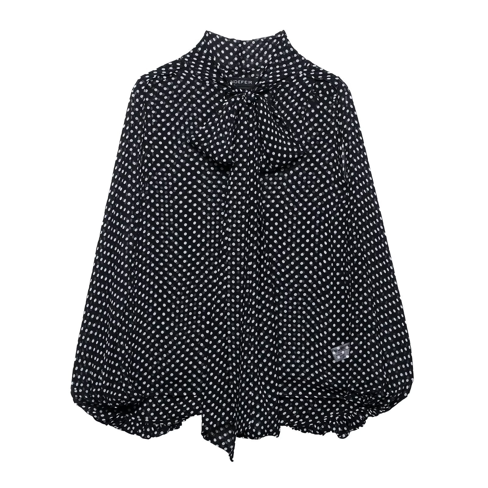 Summer Women Clothing Vintage Bow Decorative Polka Dot Cape Shirt