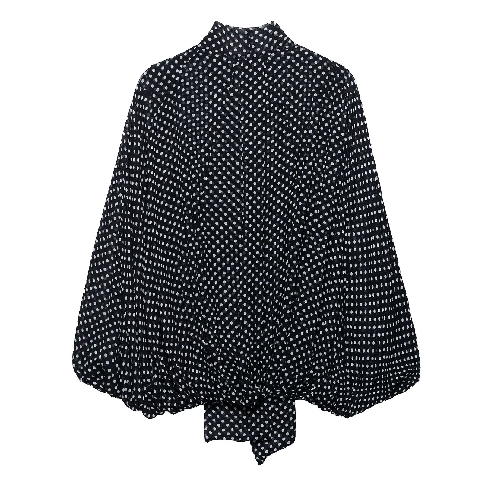 Summer Women Clothing Vintage Bow Decorative Polka Dot Cape Shirt