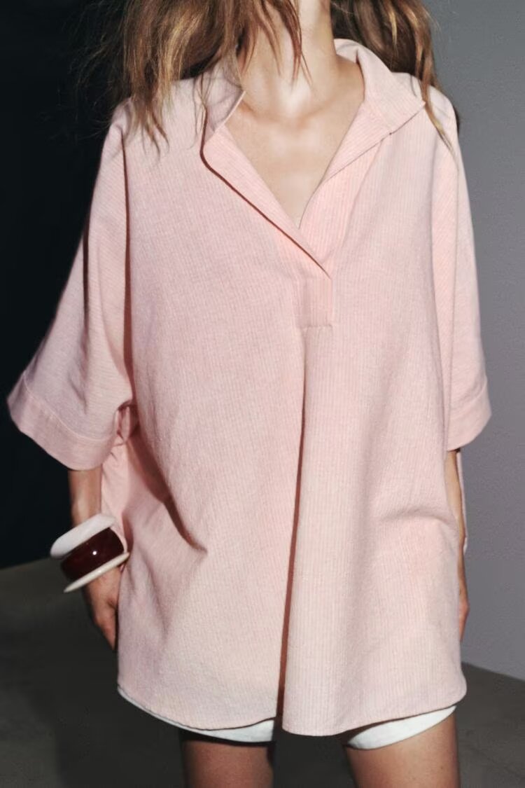 Summer Women Clothing Simple Half Open Collar Striped Loose Cape Shirt