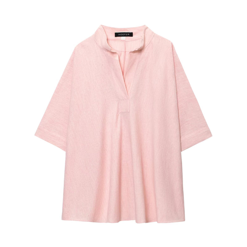 Summer Women Clothing Simple Half Open Collar Striped Loose Cape Shirt