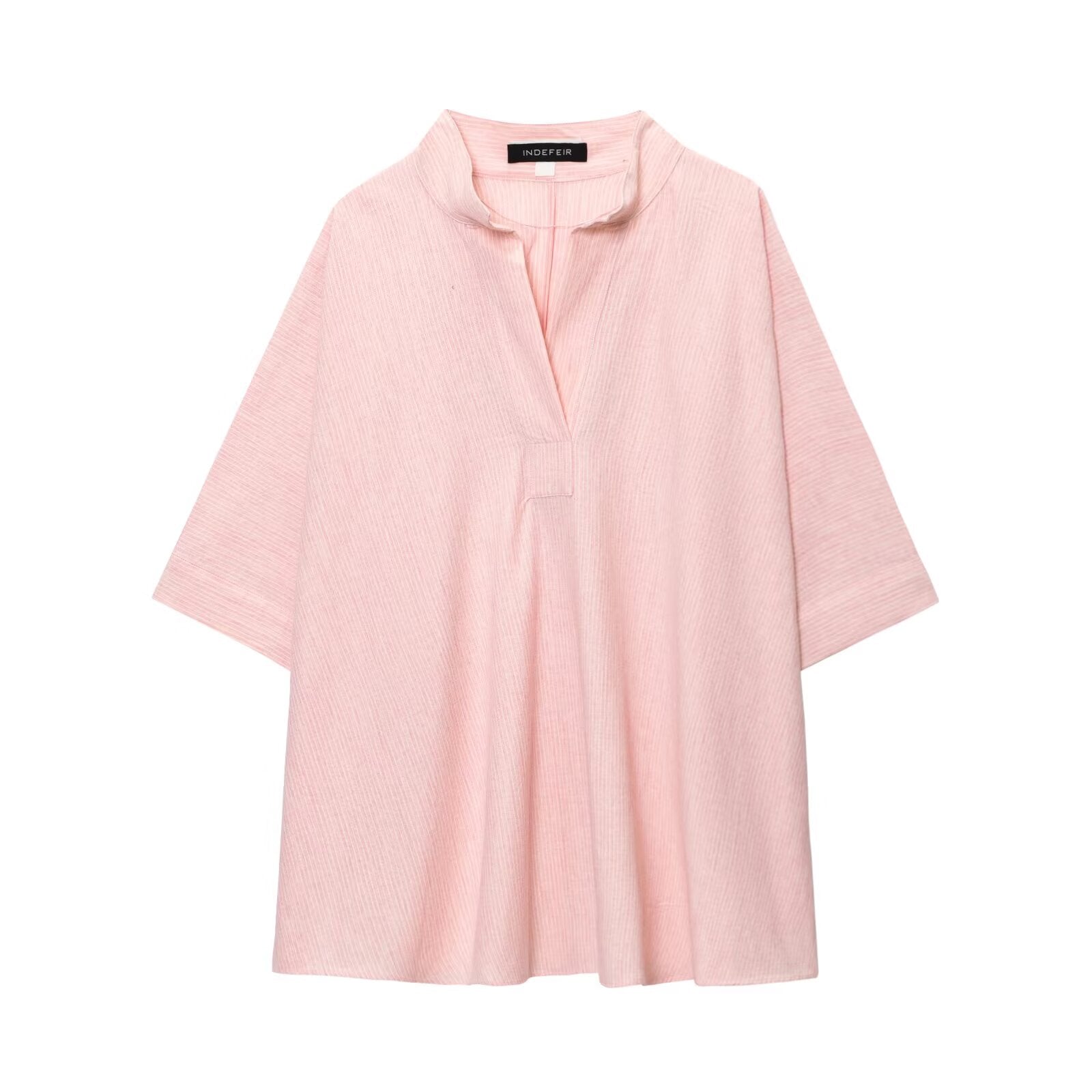 Summer Women Clothing Simple Half Open Collar Striped Loose Cape Shirt