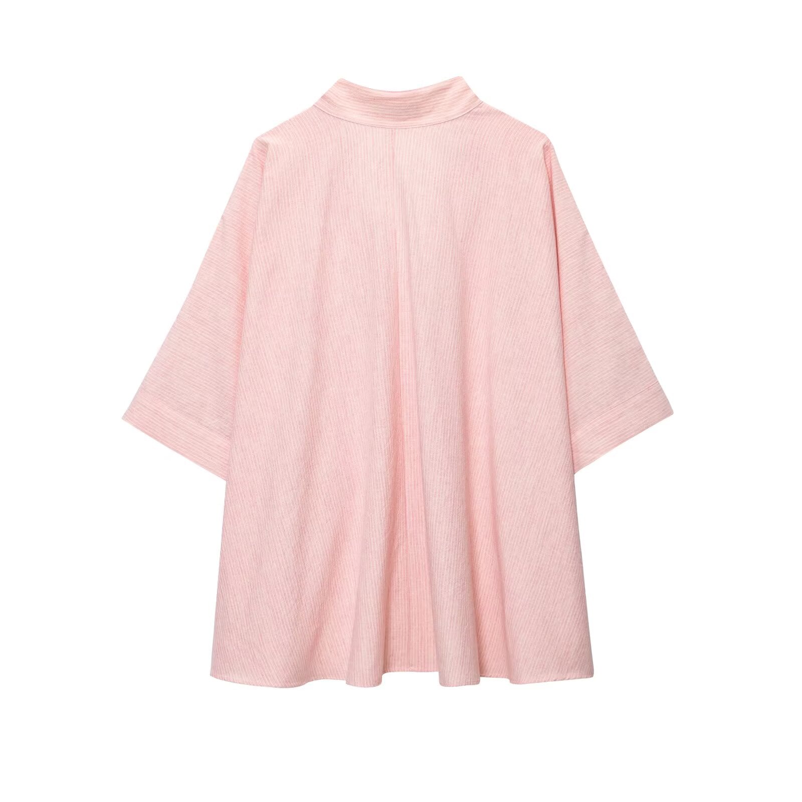 Summer Women Clothing Simple Half Open Collar Striped Loose Cape Shirt
