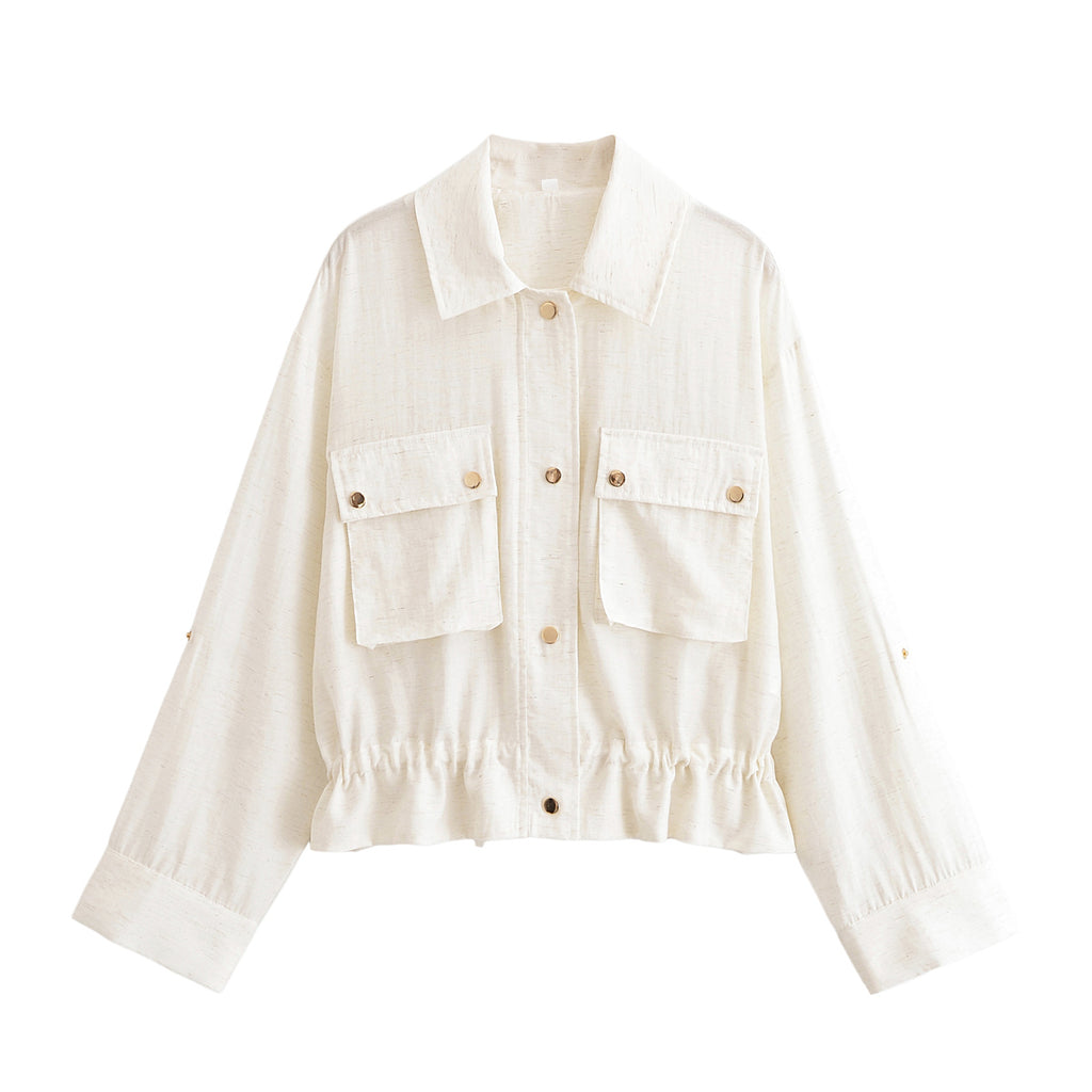 Women Clothing Early Autumn Adjustable Sleeve Tour Hunting Jacket Short Shirt