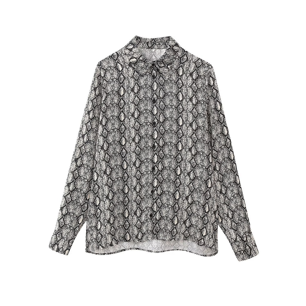 Women Wear Animal Pattern Printed Silk Satin Texture Shirt