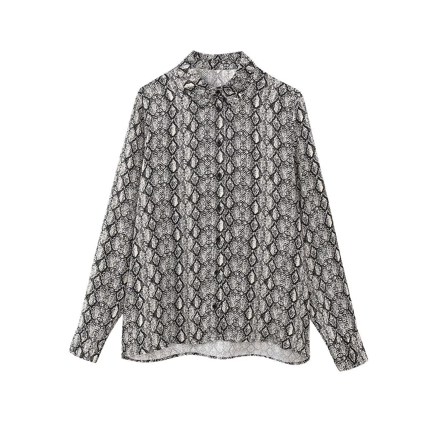 Women Wear Animal Pattern Printed Silk Satin Texture Shirt