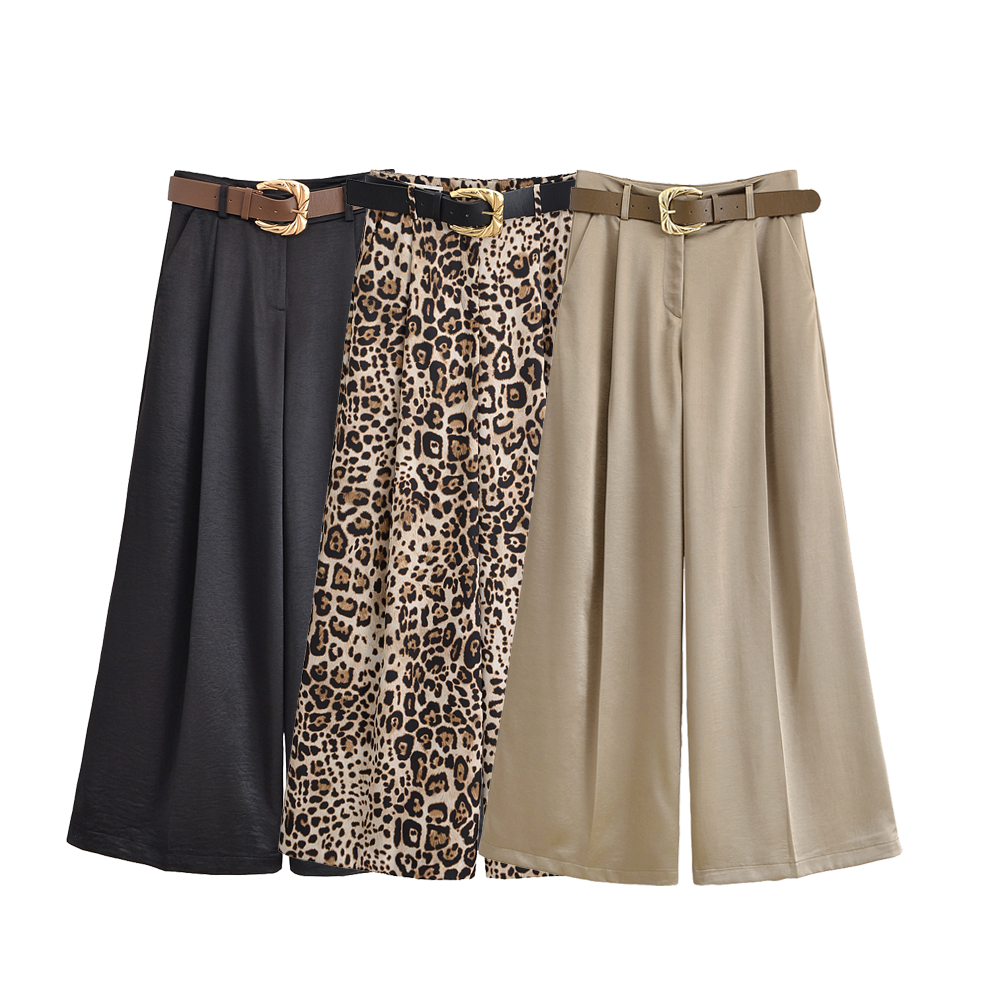 Women Clothing Western Belt Satin Trousers