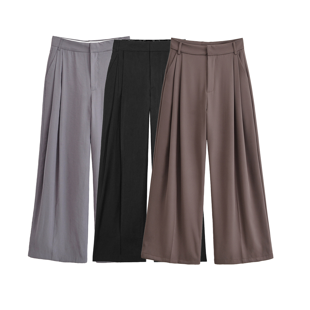 Women Flip Double Pleated Wide Leg Pants